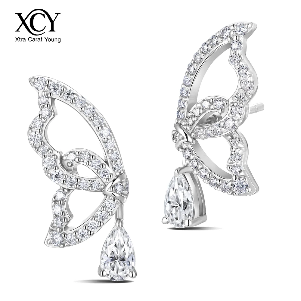 Фото Серьги-гвоздики XCY Moissanite в форме бабочки, серебро S925, сверкающие серьги-капли для женщин, для свадьбы, вечеринки, невесты, изысканные ювелирные украшения №1