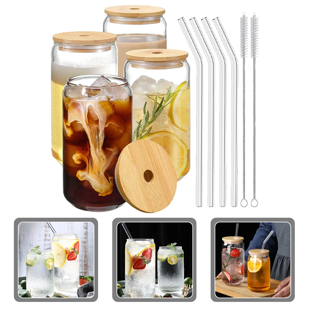 

4 Sets Lid Drinking Glasses Coffee Mug Iced Coffee Glasses Glasses Drinking Mug