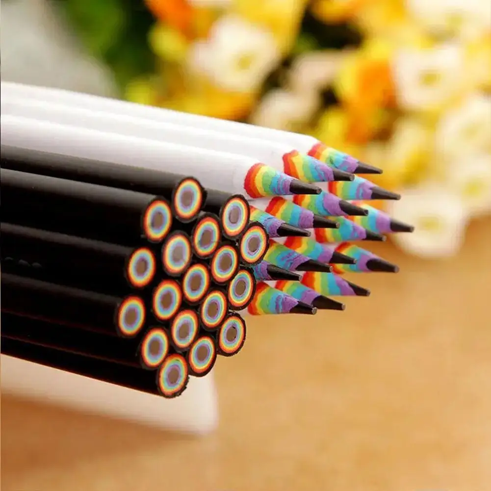 

6 Pcs/lot Pencil Hb Rainbow Color Pencil Stationery Items Drawing Supplies Cute Pencils For School Basswood Office School gift