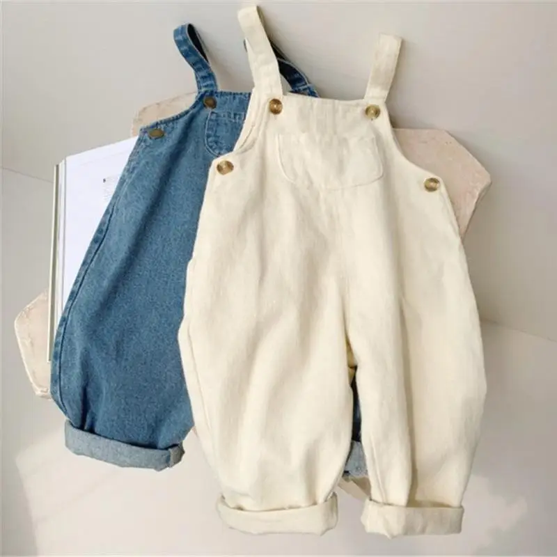 

Baby Boy Solid Denim Overalls Jean Bib Pants Infant Jumpsuit Children's Clothing Kids Overalls Autumn Girls Outfits Pantalones