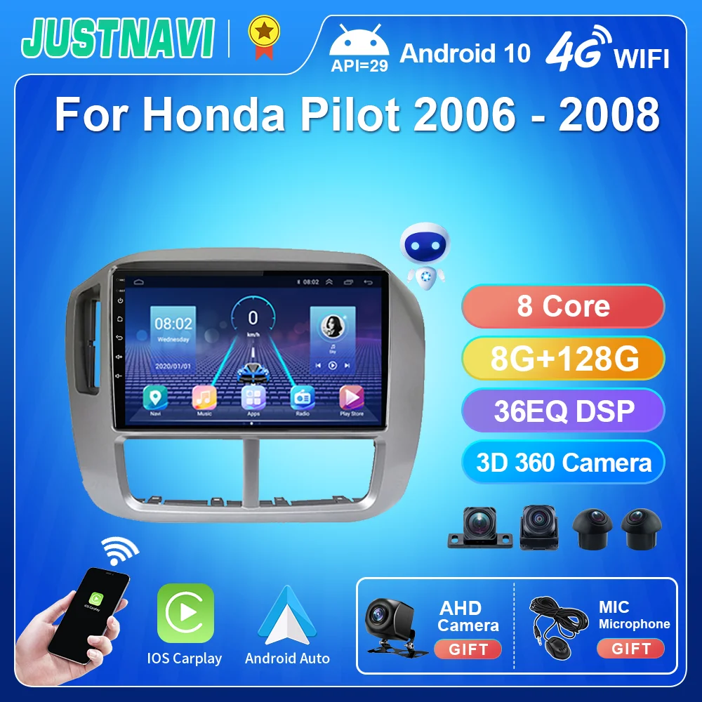 

JUSTNAVI Android Car Radio GPS Navigation For Honda Pilot 2006 2007 2008 Auto Multimedia Video Stereo 4G LTE RDS DSP 8+128G SWC