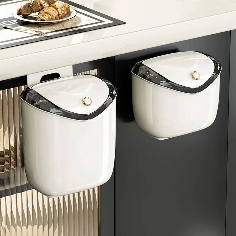 

Kitchen Trash Can With Lid 6/9L Wall-Mounted Garbage Can Cabinet Toilet Bathroom Paper Storage Bucket Bin Kitchen Hanging Can