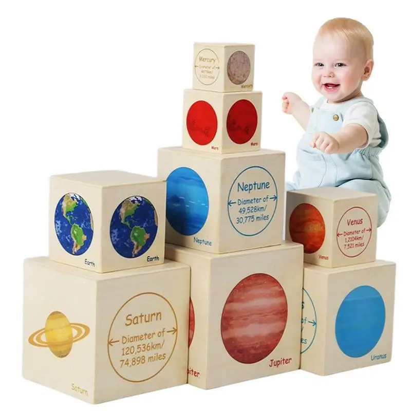 

Baby Wooden Montessori Teaching Aids Science Cognition Jigsaw Puzzles Universe Solar System Eight Planet Matching Educational To