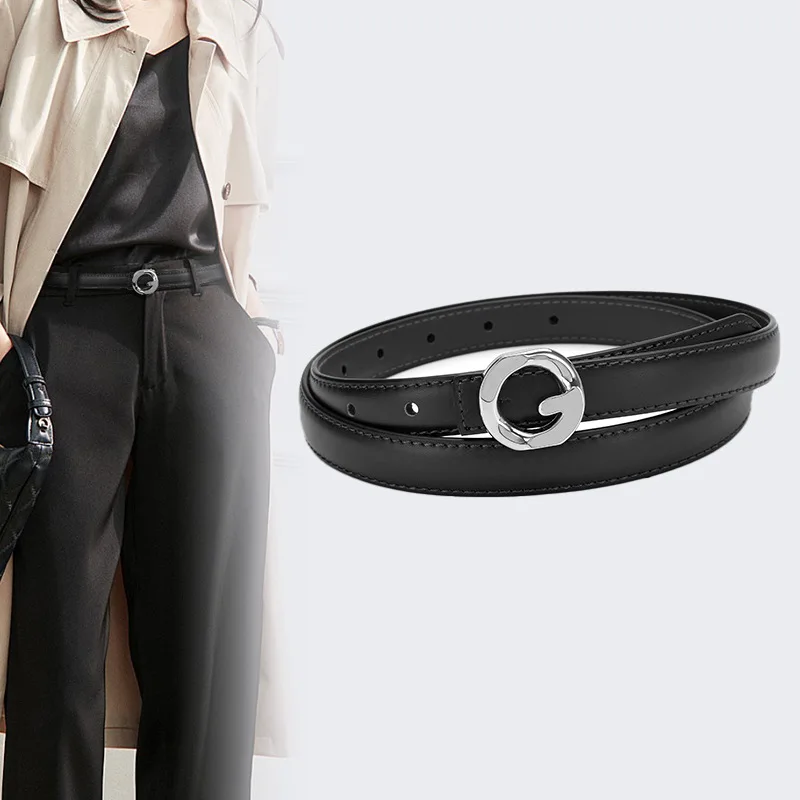 Genuine Leather Belts for Women Luxury Metal Round Buckle Cowskin Female Belt Fashion New Style Female Dress Jeans Decoration
