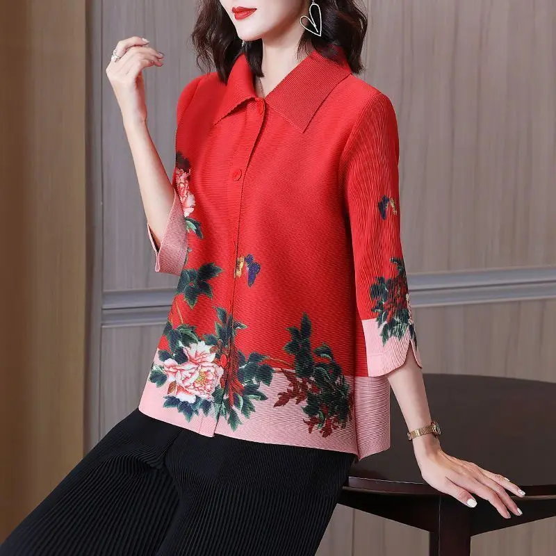 Женский кардиган-блуза с отложным воротником плиссированная рубашка в