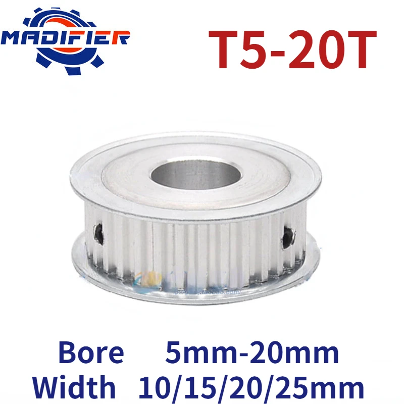 

T5 20 Teeth Pulley AF Groove Width 10/15/20/25mm Hole 5/6/7/8/10/12/12.7/14/15/16/17/18/19/20mm Two-Side Flat Synchronous Pulley