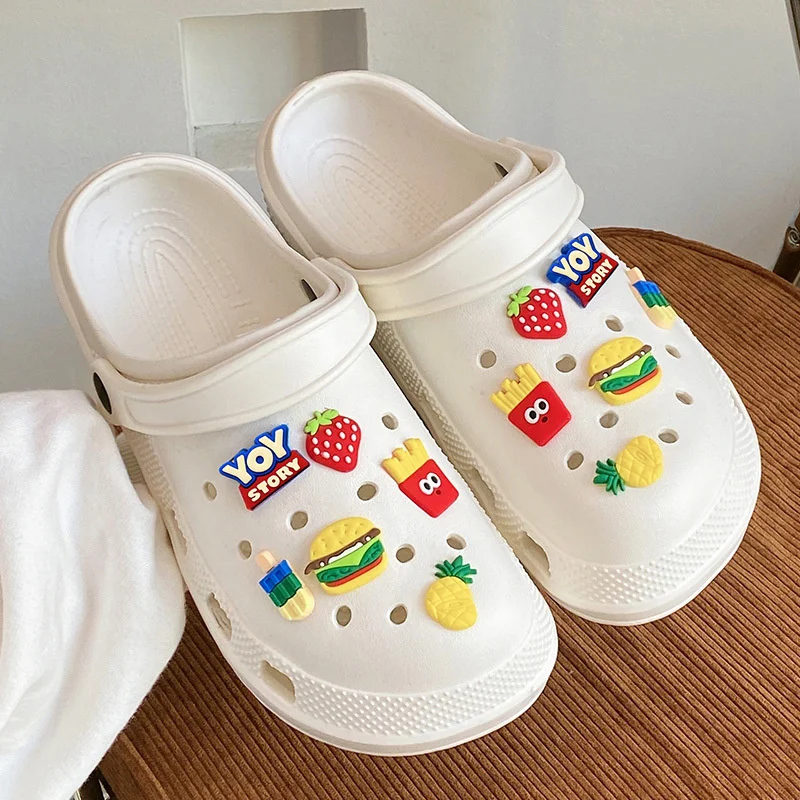 

Женские шлепанцы с переводными картинками в виде картошки фри и бургеров, шлепанцы «сделай сам» на толстой подошве, летние шлепанцы на высо...