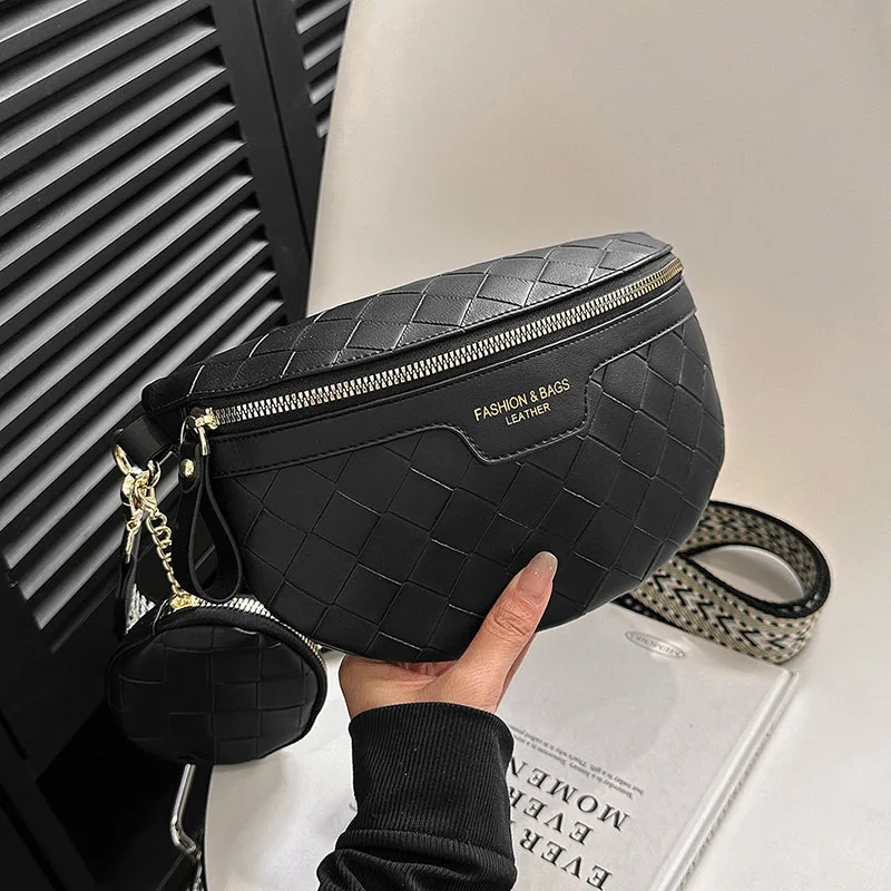 

New Female Belt Bag Chain Lady Handbags Fashion Fanny Pack Weave Leather Waist Bags Designer Shoulder Crossbody Chest Bag