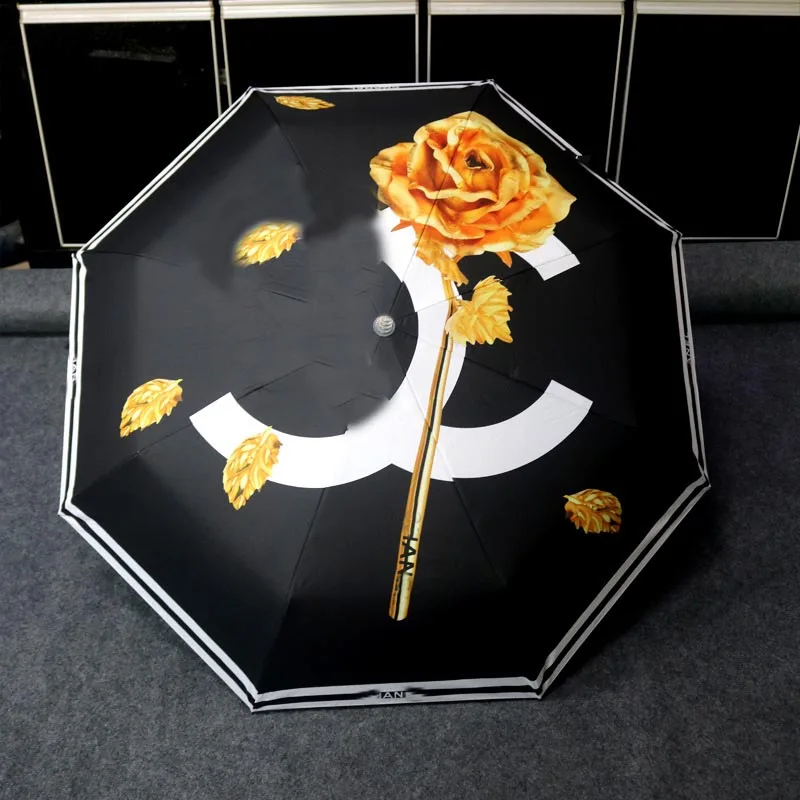 

Luxury Brand Rose Handle Umbrella Automatic Portable Anti-UV Windproof Women Sun Umbrella Upscale Gift Box Lady Fashion Parasol