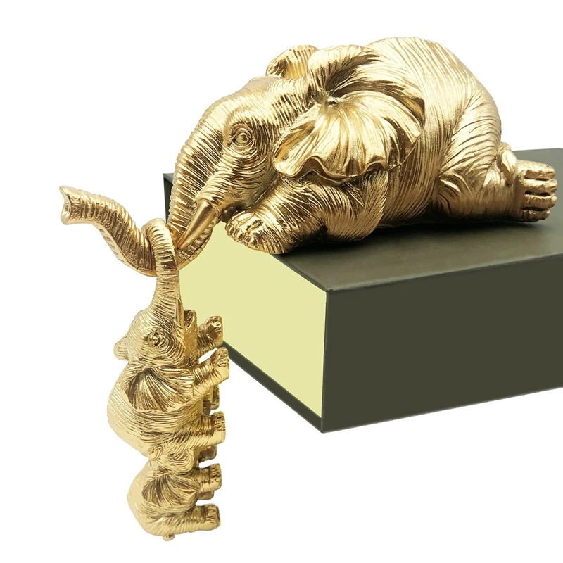 

Статуя в виде слона для домашнего декора, статуэтка в виде золотого искусственного слона, украшение для матери и 2 младенцев, подвесные стат...