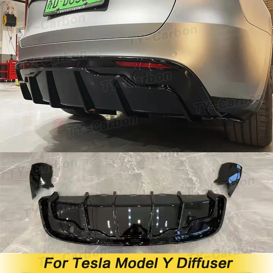 

For Tesla Model Y Rear Bumper Diffuser Lip ABS Bright Black Look Side Splitter Guard Plate Cover Chin Lid 2020+