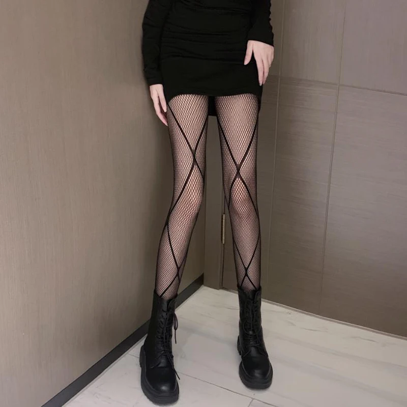 2PCS/lot New Geometric Solid Women Tights for Girls Black Sexy Pantyhose Transparent Fishnets Mesh Thin High Elastic Stockings