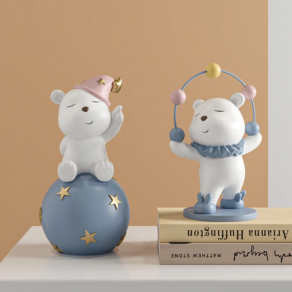

Creative Juggling Bear Statue Resin Kawaii Room Decor Desk Accessories Nordic Home Living Room Decoration Figurines For Interior