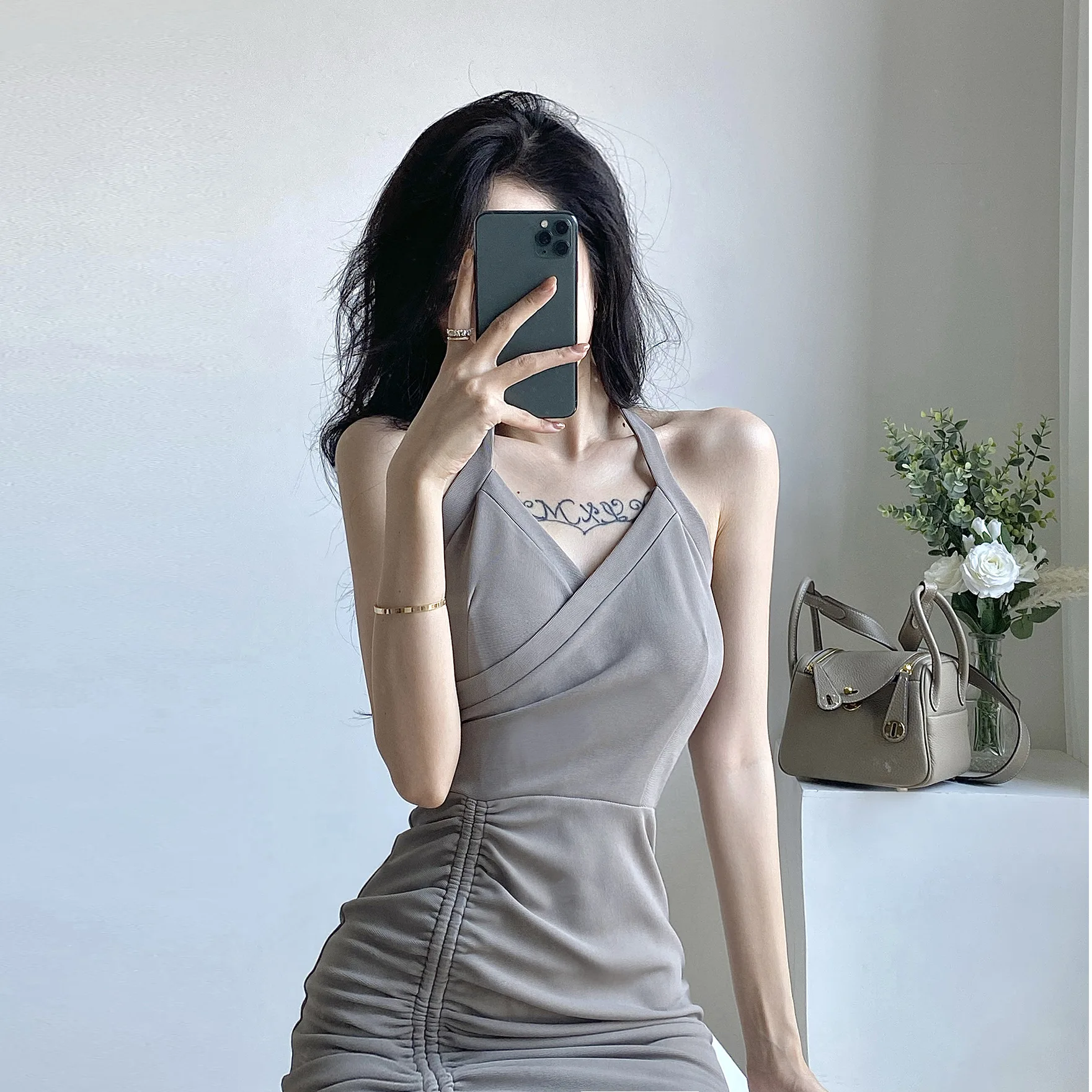 

French Style Dress 2022 New Sexy V-neck Halter Summer Skinny Slimming Irregular Sheath Short Gowns Dressvestidos