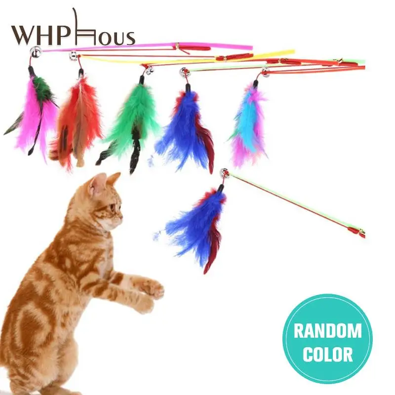 

Pet Cat Bell The Dangle Colored Feathers High Elastic Rope Funny Playing Toy Fishing Rod Game Wand Feather Stick Toy