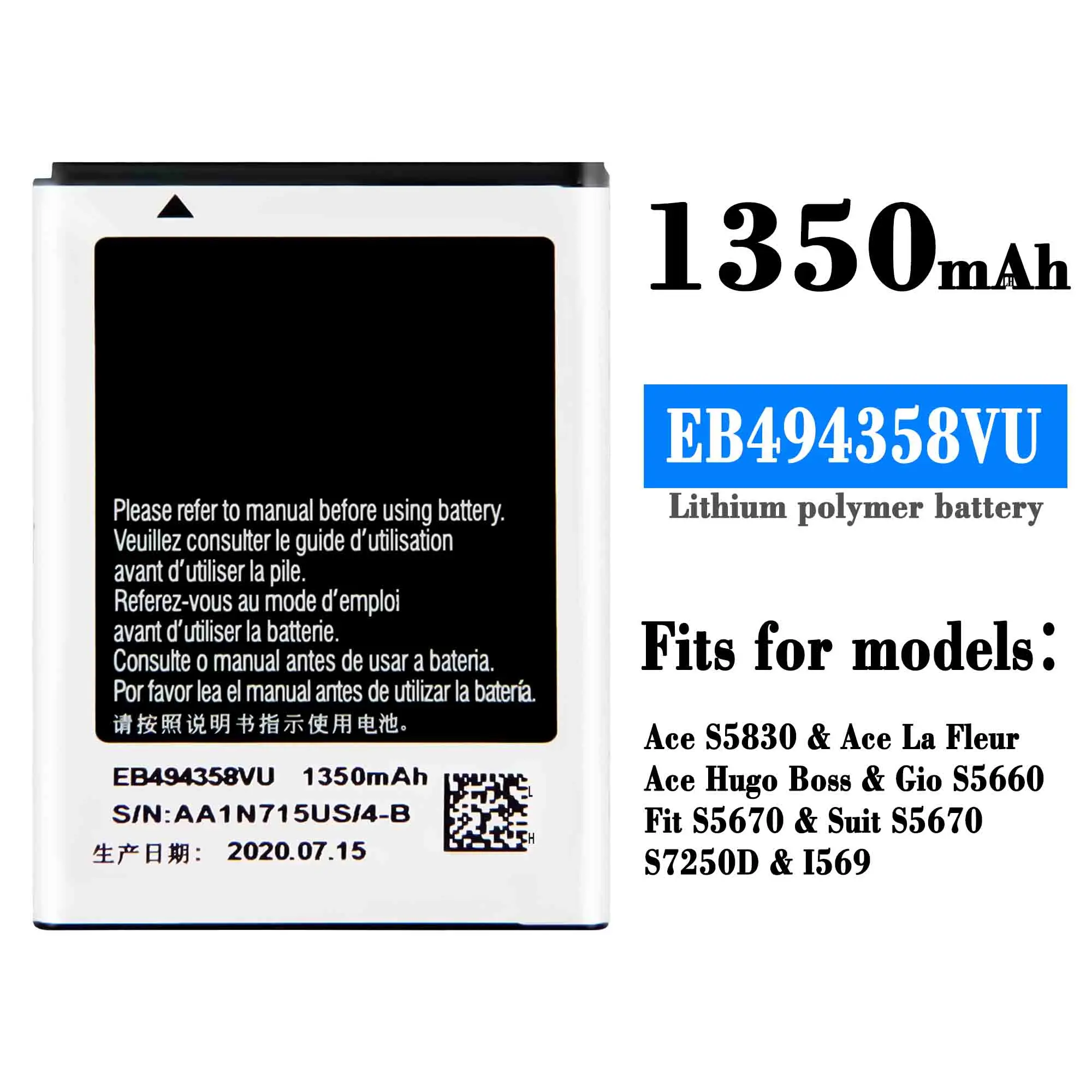 

SAMSUNG Orginal EB494358VU 1350mAh Battery For Samsung Galaxy Ace S5830 S5660 S7250D S5670 i569 I579 GT-S6102 S6818 GT-S5839i