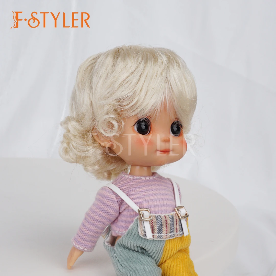 Фото Парик для кукол FSTYLER 5-6 дюймов, розовый с легким золотистым оттенком, для мальчиков, синтетический мохер, милые завитки сзади, для кукол 1/8 YOSD MSD SD, аксессуары для игрушек №2