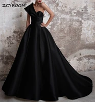elegant one shoulder black a line backless satin with sweep train prom gowns sexy evening dresses for women robes de soir%c3%a9e 2022