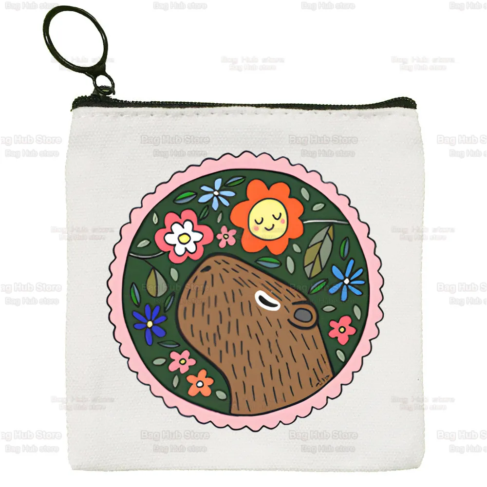 Capybaras Simple Coin Purse Female Kawaii Cartoon Animal Student Canvas Cute Key Bag Mini Clutch Small Purse