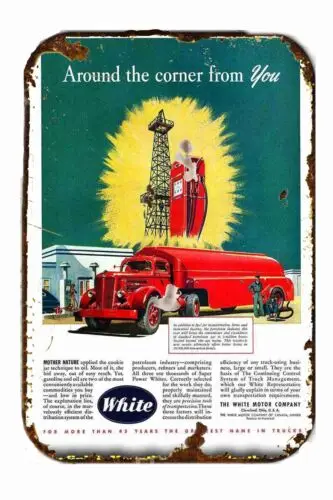 1947 Белые танкеры грузовики винтажная реклама цельнометаллический жестяной