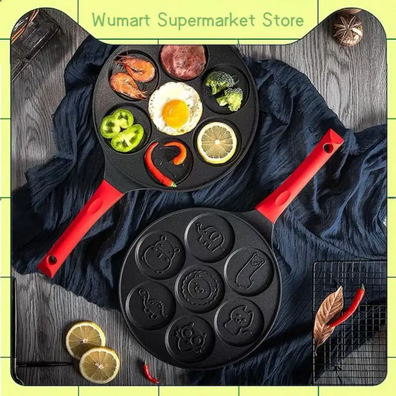 

Сковородка с 7 отверстиями, Нескользящая силиконовая антипригарная сковородка с длинной ручкой, многофункциональная форма для жарки яиц, кухонные аксессуары