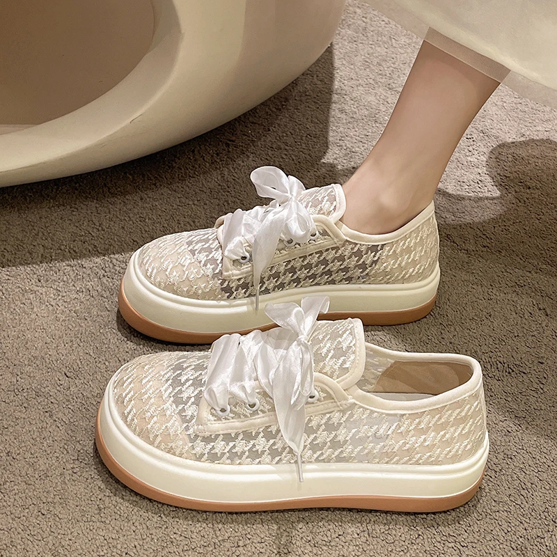 

Женские кроссовки с круглым носком, универсальные теннисные кроссовки на платформе, модные повседневные дышащие летние криперы, маленький ...