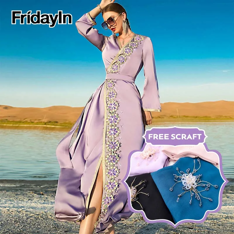 Fridayin Рамадан ИД Мубарак Кафтан Дубай вечерние платья Abaya Турция Ислам Мусульманское длинное платье для женщин халат