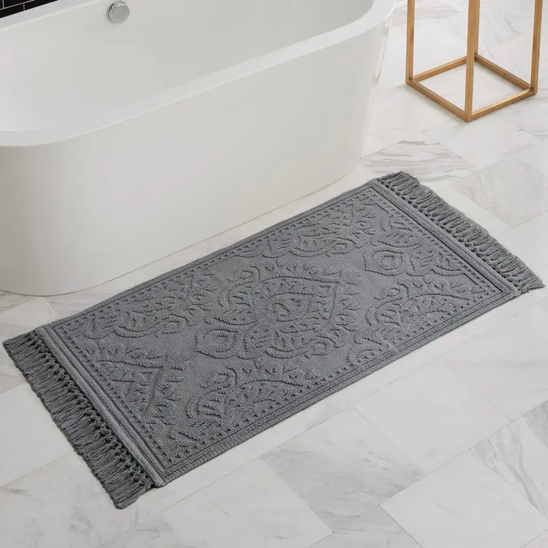 

Ricardo Cotton Fringe 27 x 45 in. Bath Rug, Dark Gray