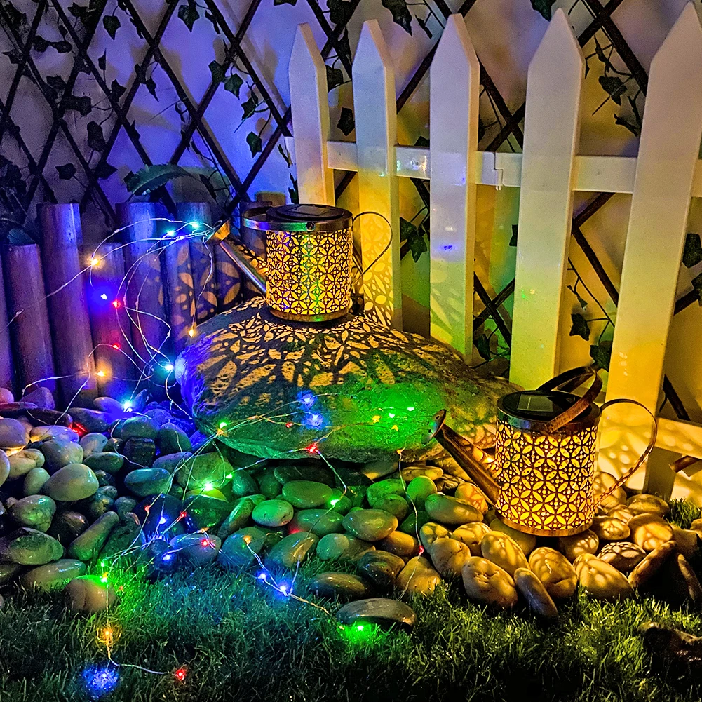 

Watering Can Solar Powered Lantern Garden Art Light LED Decor Metal Waterfall String for Patio Yard Pathway Decor