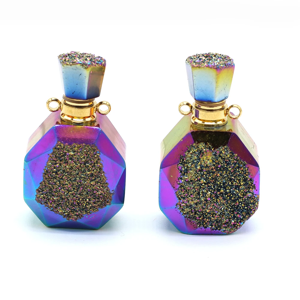 

Natural Stone Perfume Bottle Pendants Rhombus Double Hole Colorful Charms For Jewelry DIY Connector Bracelet Necklace Making