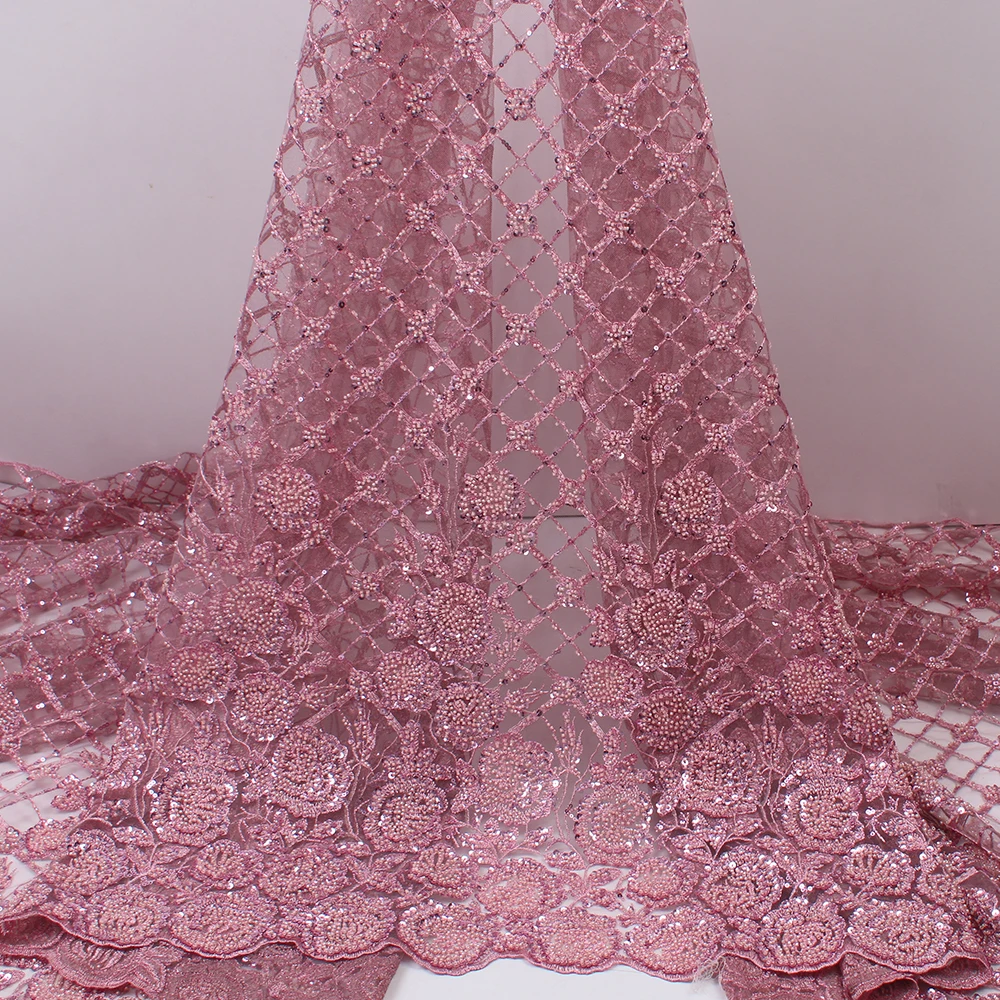 

NI.AI African Smooth Fabric 5Yards Bride Wedding 2022 High Quality French Tulle Lace Heavy Manual Sequins/Beads In Gold 4690B