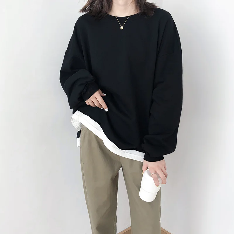 

New pure cotton long-sleeved round neck solid color sweater women 2019 gray