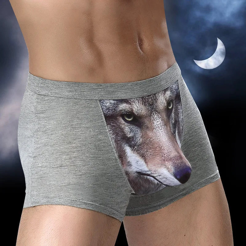 

Boxer Men Underpants Modal Men's Wolf Panties Cartoon Animal Funny Boxers Hombre U Pouch Bulge Underwear Men Lingerie Gift
