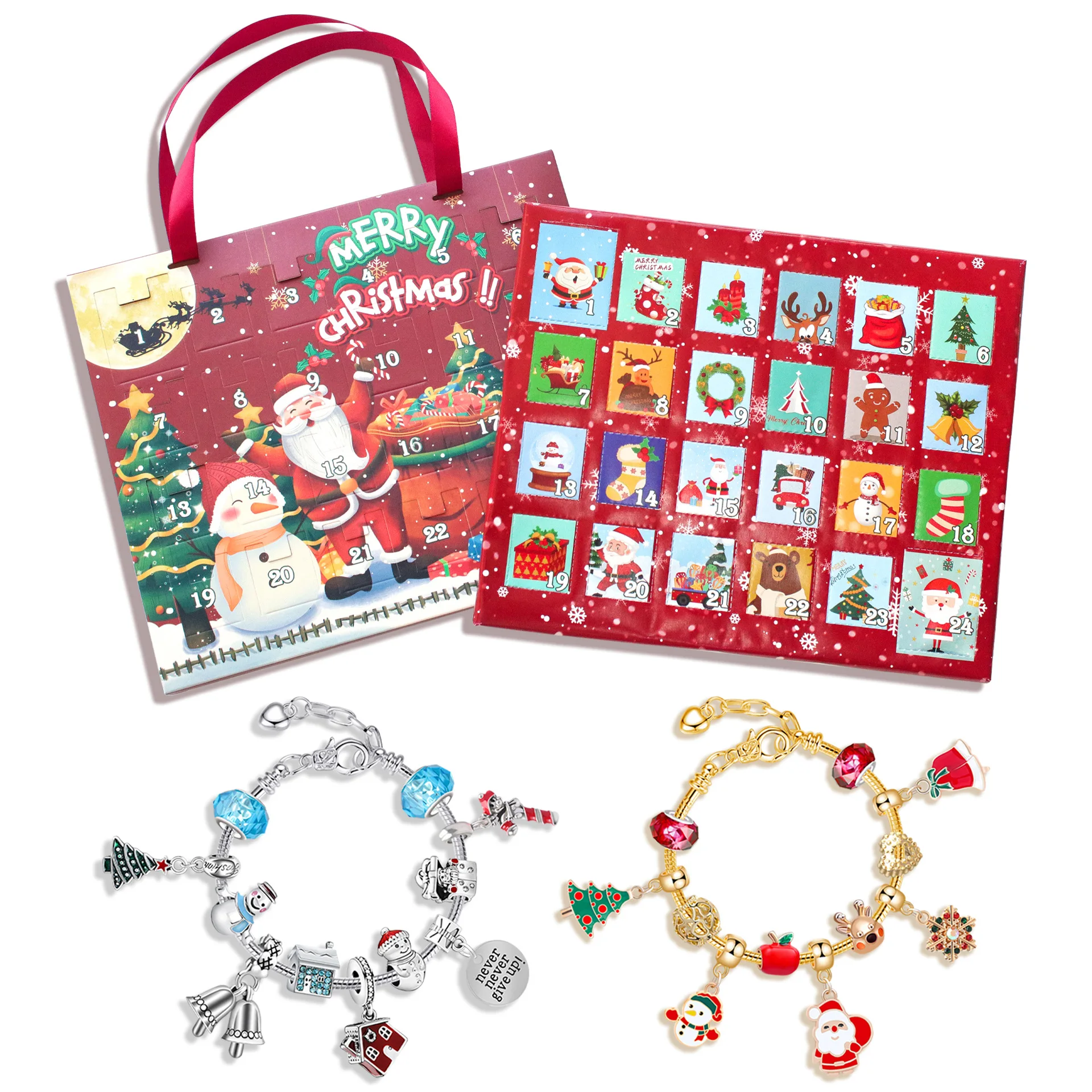 

Christmas Gifts Blind Box for Children Bracelets Sets Christmas Advent Hand-held 24 Grid Jewelry Blind Box Holiday DIY Gift New