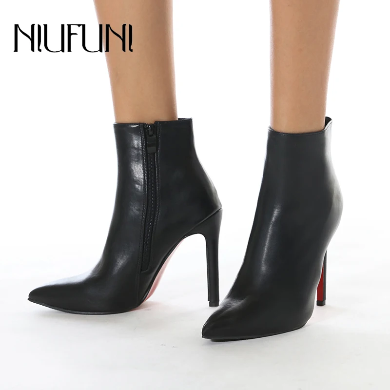

Pointed Solid Color PU Leather Thin High Heels Side Zipper Women's Boots Shoes Stiletto Ankle Boots Simple Slip On Martin Bootie