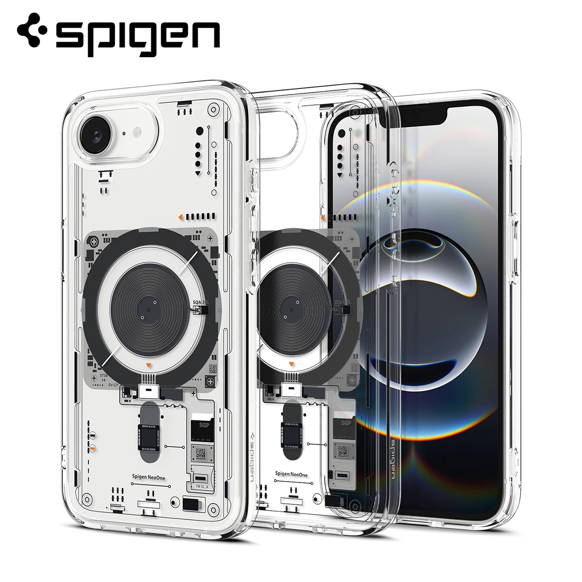 Чехол Spigen Ultra Hybrid MagFit Neo One MagSafe для iPhone 16e (2025) — прозрачный технический дизайн