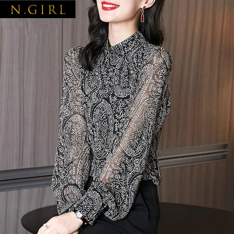 

Женская винтажная шифоновая рубашка с принтом пейсли, новинка весны 2022, элегантная повседневная свободная водолазка для девушек