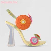 summer newest women sandals colorful three dimensional flower decoration open toe genuine leather back strap novelty comfortable