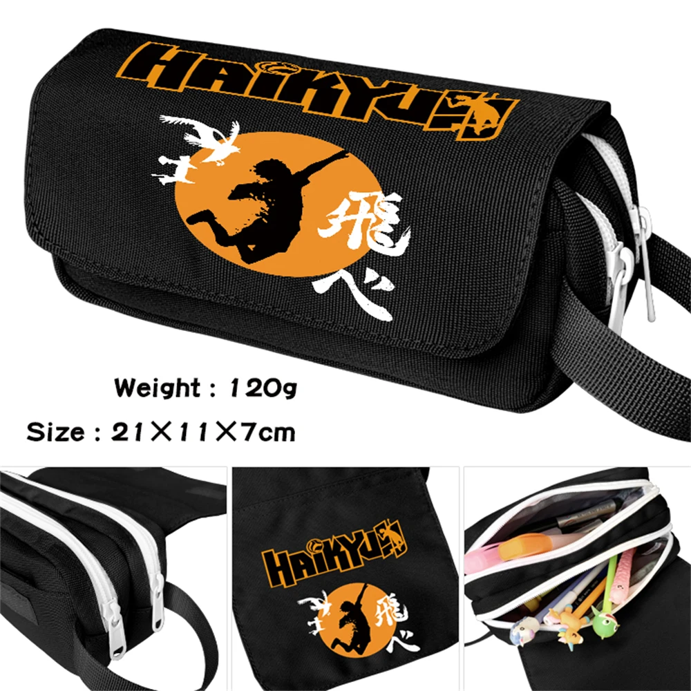 

Pencil Case Cartoon Haikyuu Nylon High-capacity Student Zipper Portable Penbag Boys Girls Makeupbag Cosmetic Stationery Bags