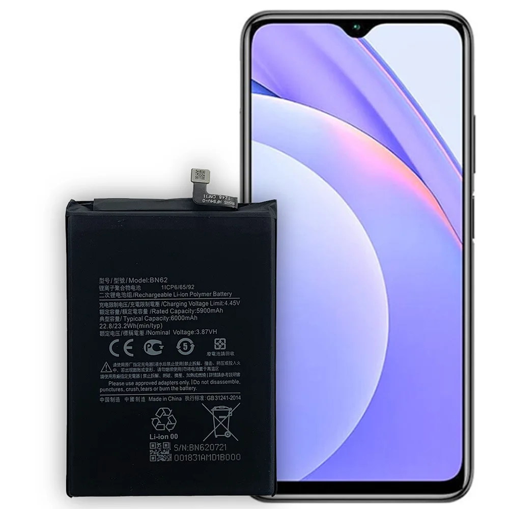 new replacement battery applicable to redmi note 9 4g poco m3 redmi 9t redmi 9 power mobile phone bn62 6000mah built in battery free global shipping