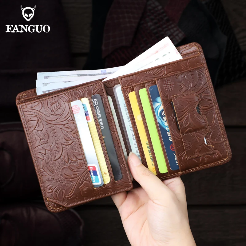 Винтажный Мужской кошелек из натуральной кожи с RFID-защитой и слотом для SD-карты