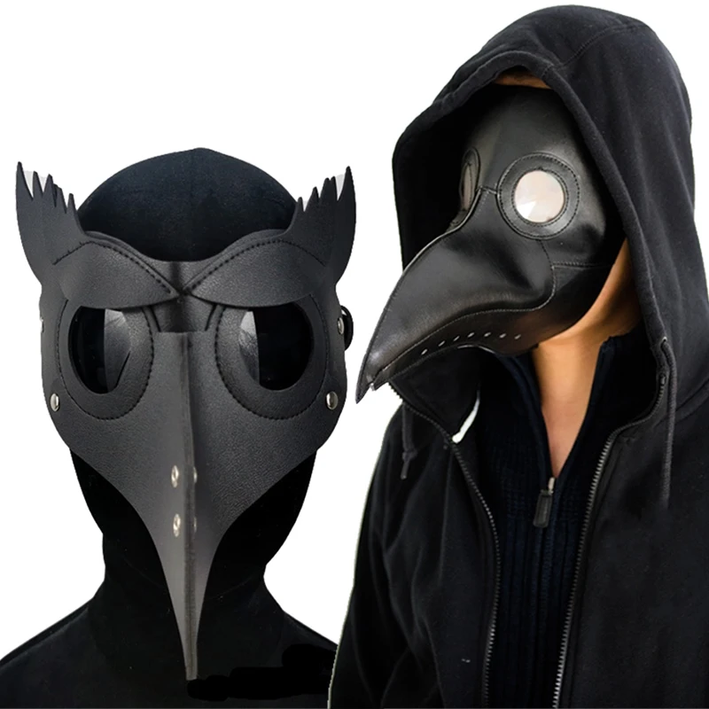 Plague Doctor Mask Leather In Black Beak Mask Plague Doctor Halloween Mask Steampunk PU Birds Cosplay Doctour De Peste