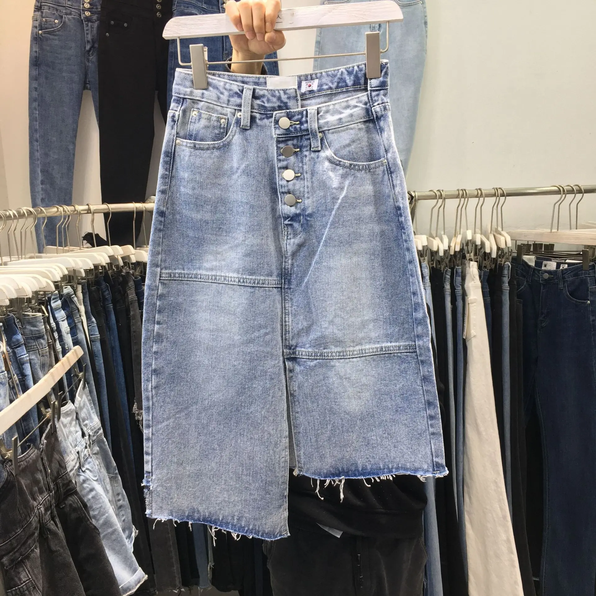 

2022 Korean Spring Vintage European High Waist Sexy Jeans Skirts Women Clothes Casual Irregular A-line Long Denim Skirts summer