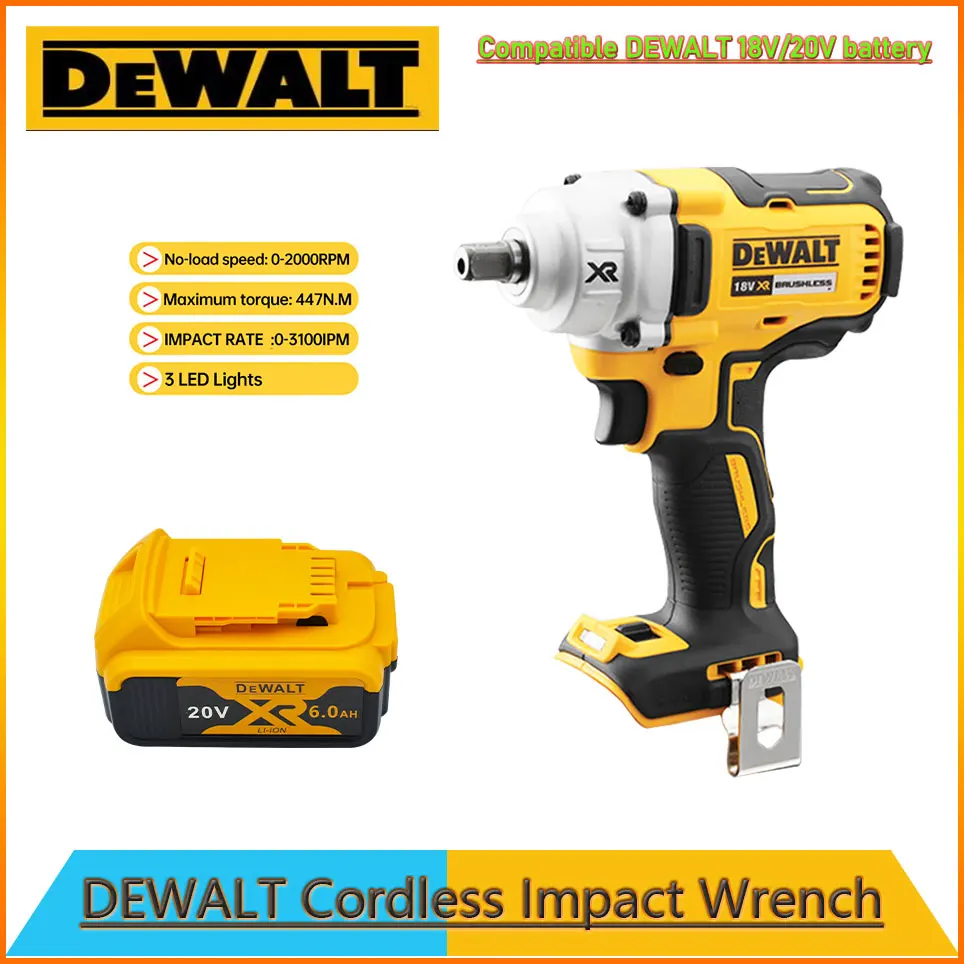 

DEWALT 20V DCF894 Cordless Impact Wrench Brushless Motor Lithium Battery Rechargeable 1/2 " Electric Wrench 447N. M High torque
