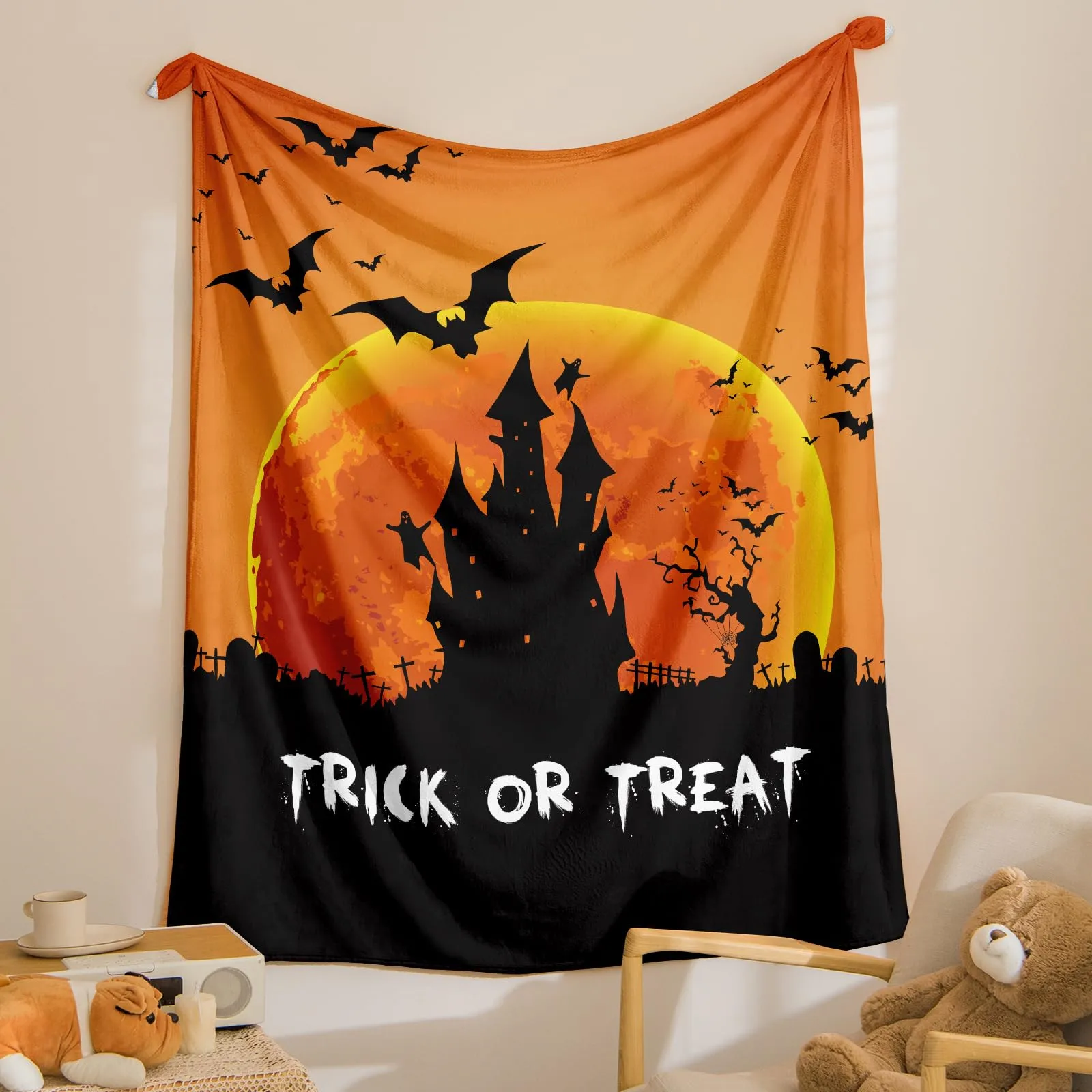 

KACISSTY Halloween Blankets Flannel Throw Blanket Trick Or Treat 3D Full Print Fluffy Quilts For Air Condition Office Nap Quilt