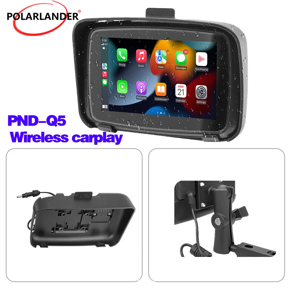 

Беспроводная навигация Dual BT5.0 IOS Carplay Android Авто/Autolink IPX7 водонепроницаемый 5-дюймовый HD дисплей мотоциклетный EQ/WIFI/USB/TF портативный