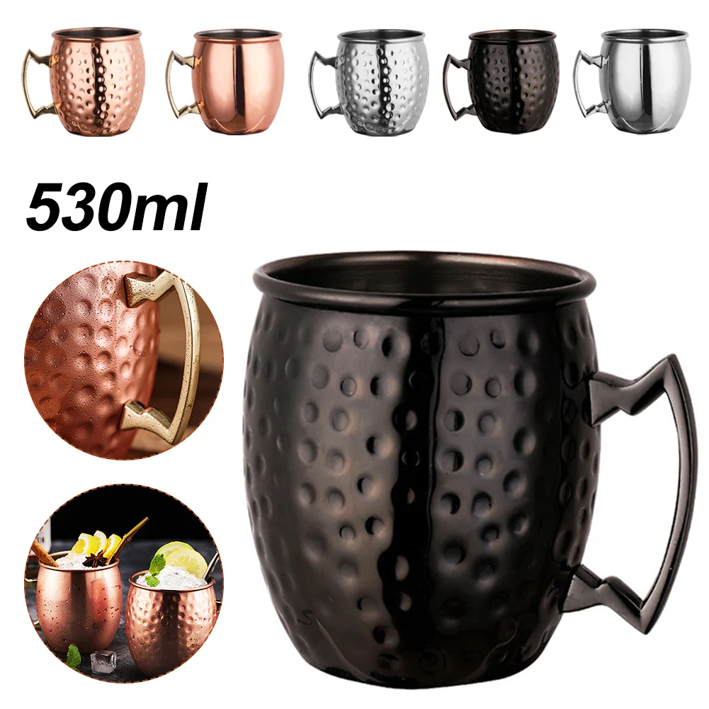 

530ml 18 Ounces Moscow Mule Mug Stainless Steel Hammered Copper Plated Beer Cup Coffee Cup Bar Drinkware