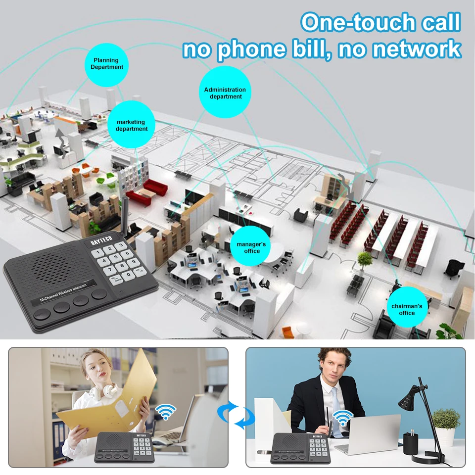 freeshipping daytech wireless intercom system no phone bill no network 10 channel 1k meters long range used for office ci02 free global shipping