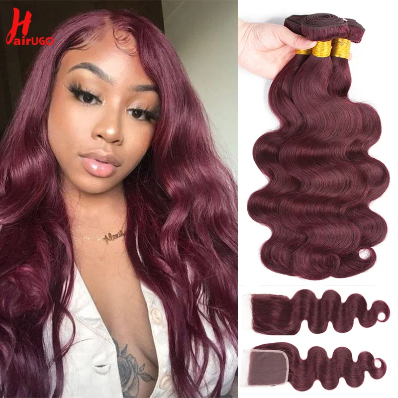 

HairUGo малазийские волнистые пряди волос с застежкой цвет Бургунди