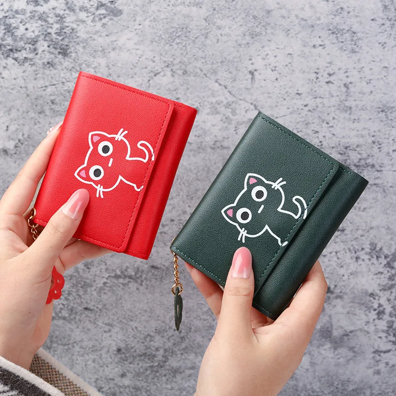

Women Wallet Cute Cat Short Wallet Leather Small Purse Girls Money Bag Card Holder Ladies Female Hasp Carteras Para Mujer